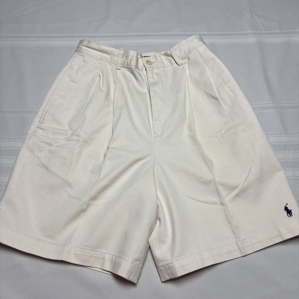 Women's Vintage Polo Ralph Lauren Cream High Waist Cotton Shorts Pony Logo Sz 8